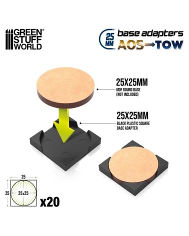 ROUND TO SQUARE BASE ADAPTER 25MM X20