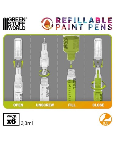 REFILLABLE PAINTS PENS 0.5 X6