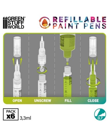 REFILLABLE PAINTS PENS 0.7 X6
