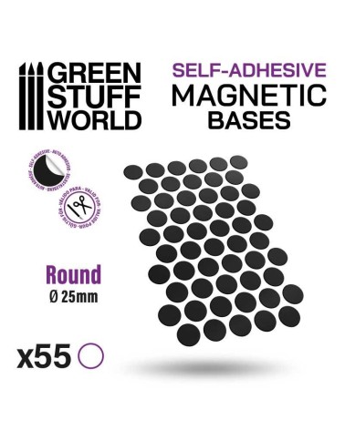 SELF-ADHESIVE MAGNETIC BASES ROUND 25MM X55